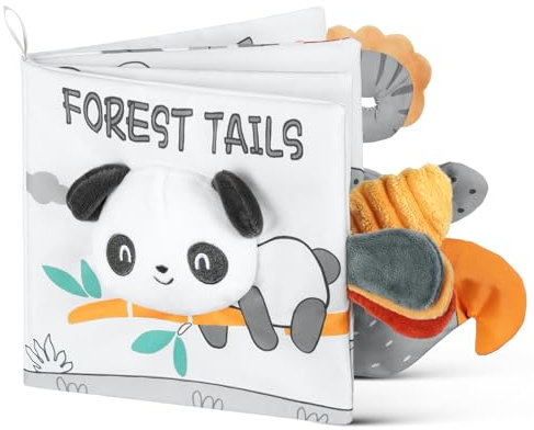 HOTUT Baby Cloth Book - Soft 3D Animals Tails Sensory Touch and Feel Crinkle Books for First Year Learning (Panda)