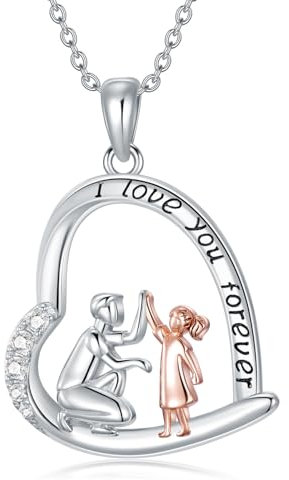 ROMANTICWORK Vater Tochter Kette 925 Sterling Silber Herz Papa Tochter Anhänger Halskette Vater Tochter Schmuck Geschenk für Damen Mädchen