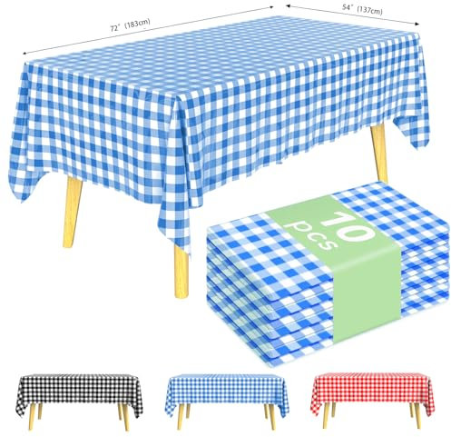 KAshack Rechteckig Kunststoff Einweg Tischdecke 10 Stück-137x183CM Blaues-Weiß Kariert Outdoor Wasserdicht Biertisch Tischdecken für Picknick, Hochzeit, Gartentischdecke