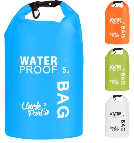 Uncle Paul Trockentasche für Boote – wasserdichte Tasche für Outdoor, Driften, Bootfahren, Kajakfahren, Angeln, Rafting, Schwimmen, Camping, Kanufahren, Surfen, Cyanblau, 5 Literes(1.1 uk gal