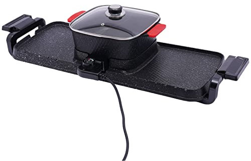LANNADD Barbecue Heißtopf, 2in1 Elektrischer Hot Pot Grill Multifunktionale, Großer Indoor-Grill Separate Hot Pot Bratpfanne Doppelte Thermostatische Eisenplatten-Grillpfanne