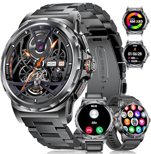 LIGE Militaire Montre Connectée Homme,1.43” AMOLED Smartwatch Homme avec Appel Bluetooth pour Android iOS 123+ Sportifs, Moniteur de Fréquence Cardiaque Sommeil, IP68 Étanche, 3 Bracelets, Noir