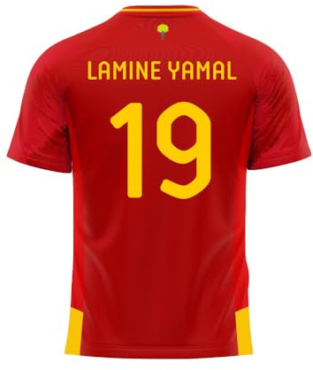 RFEF Lamine Yamal T-Shirt Nummer 19, offizielle Nachbildung des 1. Teams 24/25, Trikot für Erwachsene, Design mit Wappen der Nationalmannschaft, Farbe Rot und Gelb, Größe XL