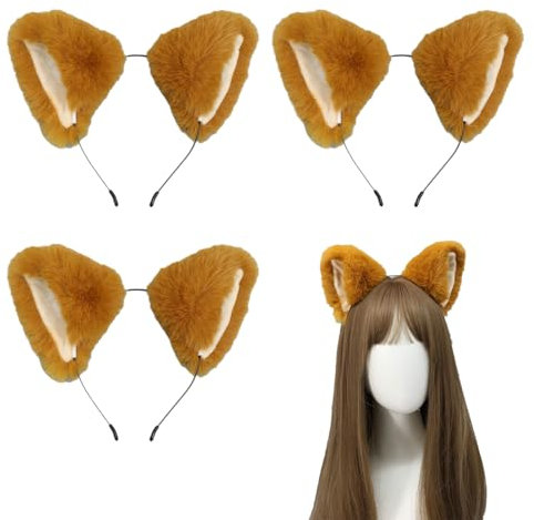 UILYNIU 3 Pièces Renard Bandeau de Oreilles Serre Tête pour Enfants et Adultes, Déguisement Renard Accessoires Animal de Oreilles Renard Oreilles pour Femmes Filles Halloween Fête Serre Tête