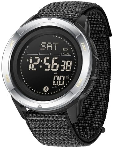Montre de sport militaire numérique pour homme - Étanche jusqu'à 5 ATM - Avec boussole, métronome, métronome, calories, chronomètre, podomètre, course (nylon silivery noir)