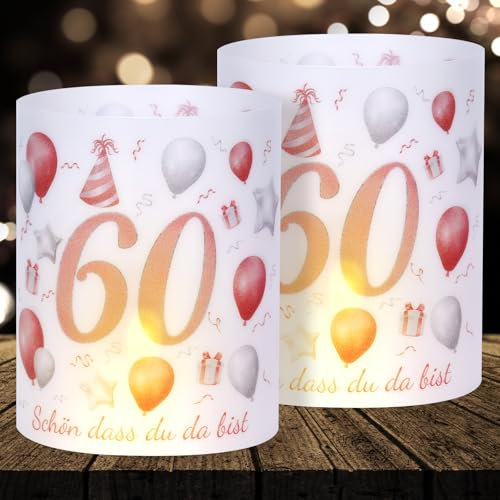 16 Windlichter Tischdeko Deko 60 Geburtstag Frauen Happy Birthday 60. Geburtstag Tischdeko für Partys, Taufen, Kommunionen, Mitzvahs Teelicht oder Kerzen Deko (Pink)