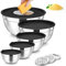 Ausune Mixing Bowls Set of 5, Stainless Steel Metal Salad Bowl with Airtight Lids & 3 Graters, Perfect for Baking, Cooking, Prepping Serving, Size 1/1.5/2/2.5/3.5/Qt - Black