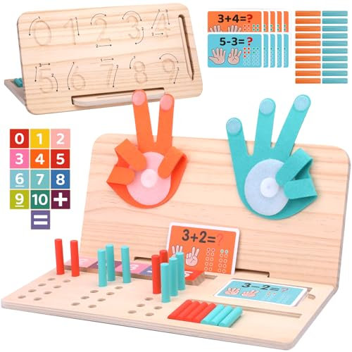 Montessori Math Learning Toy – Number Blocks, Counting Sticks, Tracing Board & Finger Counting, Educational Preschool STEM Sensory Toys for Toddlers, Birthday Gift for 2 3 4 5 Year Old Boys Girls Kids
