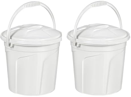 Best House | Plastic Bucket with Lid | 15 Litres | White| 2 Pcs | Carry Handle | Multipurpose Storage for Water Kitchen Garden Cleaning Water Animal Bird Feed - (Pack of 2)