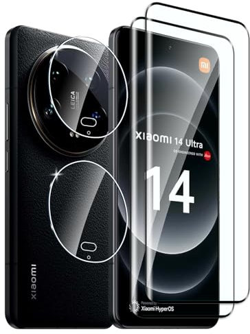 Fyqzio [2+2 Piezas Cristal templado compatible con Xiaomi 14 Ultra y protector de pantalla de cámara,sin burbujas,dureza 9H,antiarañazos,3D Cobertura Completa,HD protector de pantalla