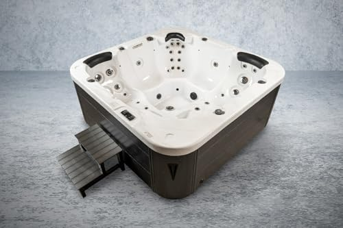 American Outdoor Whirlpool Torina Sterling Silver/Grey – 5 Personen, 53 Massagedüsen, Gecko Steuerung, LED-Farblicht, Vollisolierung, UV- & Ozondesinfektion, inkl. Thermoabdeckung & Klapphilfe