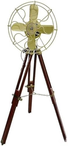 NAUTICAL CASTLE Ventilatore da pavimento in legno vintage con treppiede, stile antico, regolabile, per la casa e l'ufficio