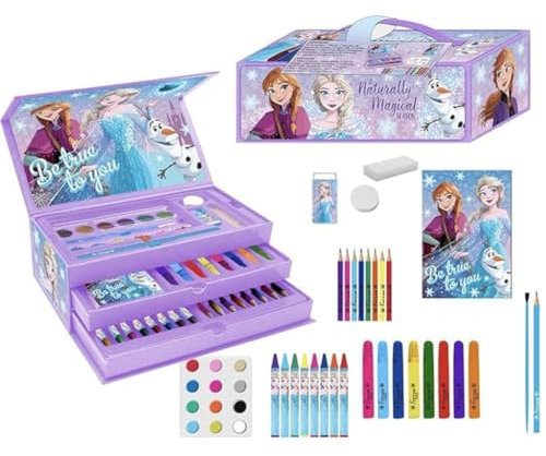 Set de Papelería Coloreable Frozen – Estuche Completo con Rotuladores, Lápices de Colores y Accesorios Escolares Decorados con Elsa, Anna y Olaf para Niñas que Aman Dibujar y Pintar