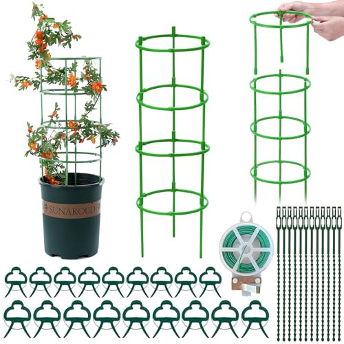 xlwens Enrejado de Tomate,24 Piezas,Altura Ajustable,Jaulas Tomates,Tutores Enredadera Redondos,Set de jardinería de 31 Piezas,Adecuado para Plantas, Verduras, Jardines, etc