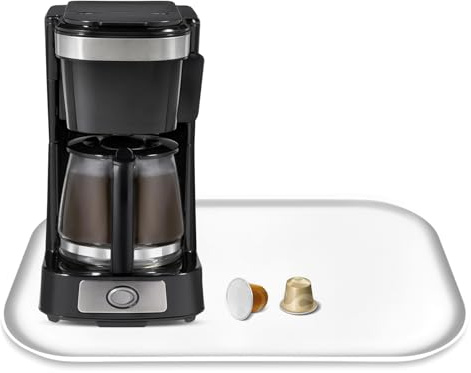 Silicone Coffee Maker Mat with Lip for Countertops, 17.4'' x 10.6'', White | Multi leak-proof coffee tray for countertop, non-slip silicone mat fits most coffee makers & espresso machines, wipe-clean