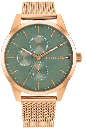 Tommy Hilfiger Multi Zifferblatt Quarz Uhr für Damen mit Roségoldfarbenes Edelstahl-Mesh-Gliederarmband - 1782770