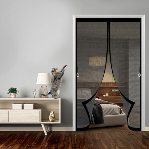 Moustiquaire Porte Fenêtre 82 x 222 cm Adsorption Magnétique Accès Facile Facile à Installer Rideau Porte Anti Insectes pour Porte de Balcon et Patio, Noir