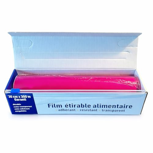 Film Étirable Alimentaire 30 cm x 300 m avec ZIPcut | Film Alimentaire Professionnel pour Conservation Emballage et Fraîcheur des Aliments Film Plastique Cuisine – Lot de 1