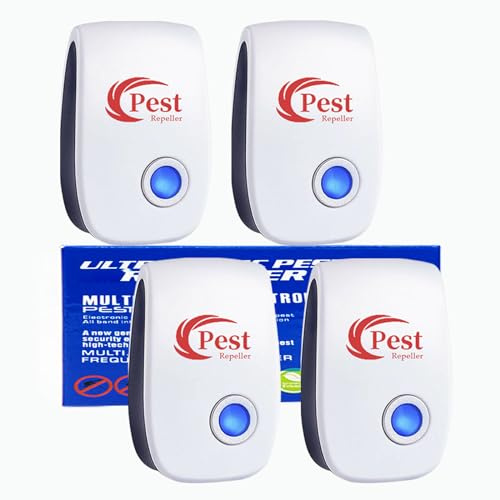 4 pcs Ultrason Anti Moustiques, Répulsif Ultrason Anti-Rongeurs Insectes, Ultrason Souris et Rats, Intérieur Répulsif Électronique Insectes pour Souris, Rats Fourmis Araignées Moustiques