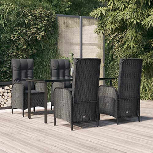 Qnhdfrt Garten Essgruppe Set Schwarz 5 teilig Outdoor Lounge Möbel aus PE Rattan mit Kissen und Tisch für Balkon Terrasse Garten