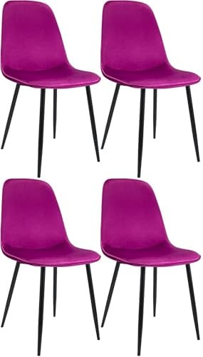 CLP Esszimmerstuhl 4er Set gepolstert Maryam, Küchenstuhl mit Rückenlehne, 150 kg belastbar für Küche, Wohnzimmer und Schlafzimmer | Farbe lila Material Samt