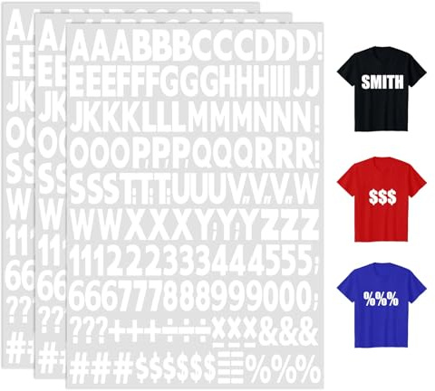 3 Sheets Iron on Letters White, 1 Inch Small Heat Transfer Numbers and Alphabets Iron on Letters for Clothing Sports T-Shirt DIY Printing Craft