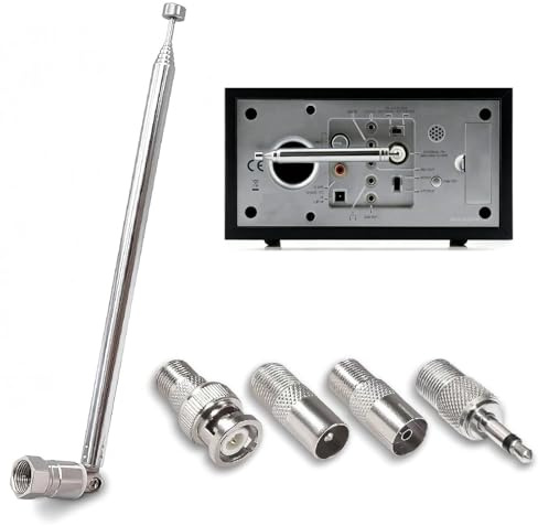 75 Ohm Telescopic DAB Aerial, FM Radio Antenna F Type Plug for HiFi Stereo | 75cm 7 Section F Type Male Plug DAB Aerial Connector with 4 Adapters for Tuner Stereo Table Top TV Av Receiver Mini System