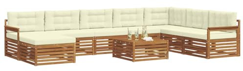 vidaXL Sofagarnituren 9 pcs Natur und Creme Massivholz Akazie, Akazienholz Outdoor-Sofa-Set, modernes Gartenmöbel, Bequeme Liege, modulare Design, Poolbereich geeignet