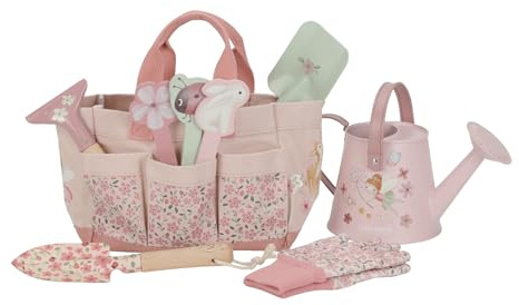 Little Dutch Gartengeräte Set - Gartenspielzeug für Kinder - inklusive Tasche, Handschuhe, Gießkanne, Schaufel, Harke, Pflanzenstecker - 10-teilig - Fairy Garden rosa