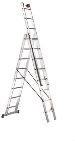 Svelt Scala Multifunzione Professionale in Alluminio, 7 Gradini, Trasformabile in Scala d'Appoggio o Doppia con Guardacorpo, Stabilizzatore di Base, Rotelle di Sfilo, mod. Euro 3