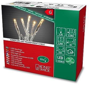 Konstsmide 6352-823 Micro-LED-Lichterkette/für den Innenbereich (IP20) /VDE-geprüft/interner 24V-Transformator/ 35 bernsteinfarbene Dioden/transparentes Kabel [Energieklasse A]