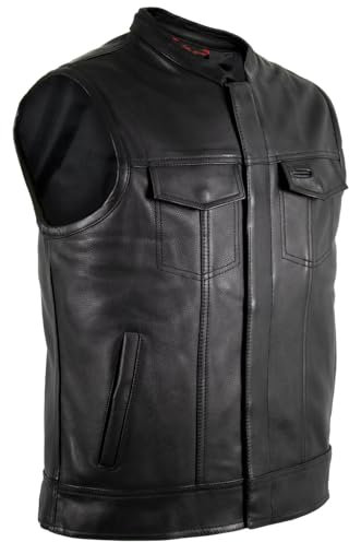 MDM Herren Jeans Lederweste aus echtem Rindsleder, in schwarz (Gr. M)