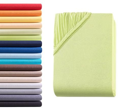 Hometex Premium Textiles Spannbettlaken Spannbetttuch 180-200 x 200 cm, Bettlaken Jersey aus 100% Baumwolle, Matratzen bis 23-25 cm, Oeko-TEX Made IN Green, Apfelgrün