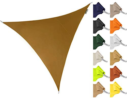 Kookaburra 5m Triangle Water Resistant Garden Patio Sun Shade Sail Canopy 96.5% UV Block with Free Rope (Mocha Brown)