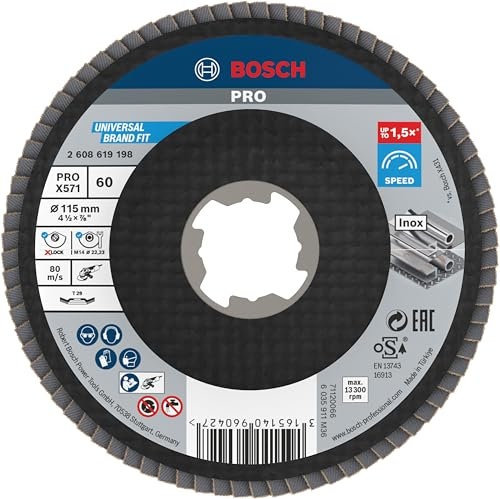 Bosch Professional 1x Angled Flap Disc Best (for Metal, X-LOCK, X571, Diameter 115 mm, Grit Size K60, Accessories for Angle Grinders)