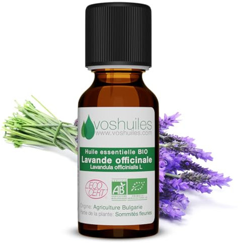 Huile Essentielle BIO de Lavande Officinale - 100% Pure et Naturelle - HEBBD et ECOCERT - Utilisation Polyvalente - Huile Essentielle Apaisante avec Parfum Frais - 5ml - VOSHUILES
