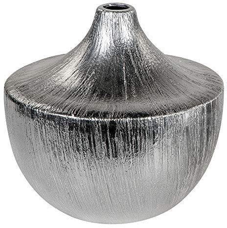 Formano Deko-Vase Stripes aus Keramik in Chrom-Optik, Rund, Höhe 19cm, 1 Stück, Silber