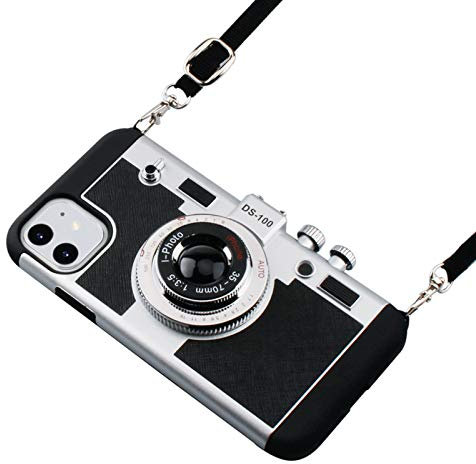Emily in Paris iPhone 11 Case Awsaccy 3D Cool Unique Cute Camera Design Case + Silicone Cover with Long Strap Rope (Moderate Hardness), Black