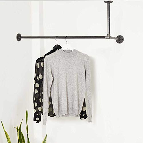 Kleiderstange Wandmontage Deckenmontage schwarz - Garderobenstange div. Größen z.B. 100 x 20 cm - Garderobe Industrial Design handgefertigt - Wasserohr Kleiderstange Wand in L-Form mit 90 Grad Winkel