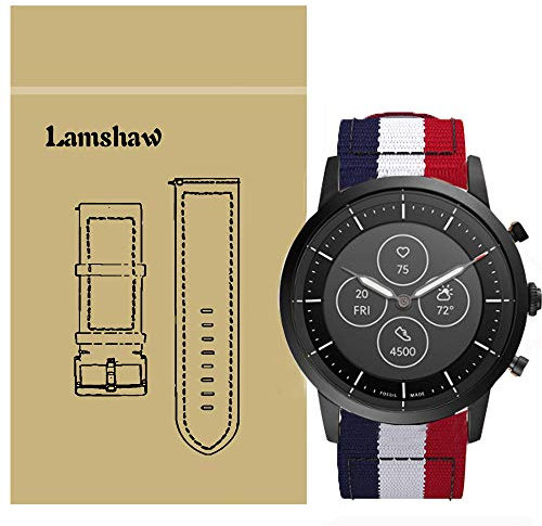 LvBu Armband Kompatibel für Fossil Collider HR, Nylon Strick Replacement Uhrenarmband für Fossil Hybrid Smartwatch HR Collider/Fossil Collider Hybrid Smartwatch (Blau+Weiß+Rot)