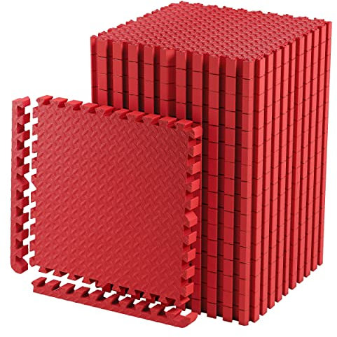 Edukit Tappetino in Gomma EVA a Incastro; Confezione da 4; 61,5 x 61,5 cm.; 2 cm. di spessore; Tappetino in Gommapiuma; Rosso – Piastrelle più Spesse