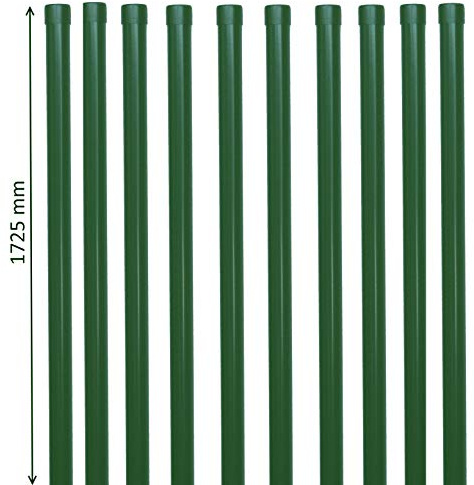 10x Metall Zaunpfosten Ø 34 mm 1725 mm – Gartenzaun Pfosten Grün RAL 6005 – Zaunpfahl Set für 1,5 m Schweißgitterzaun – Pulverbeschichtet inkl. Kunststoffkappe