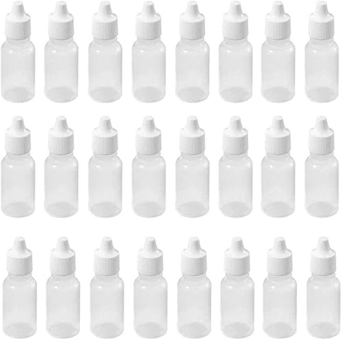 VASANA 24 Stück 20 ml leere nachfüllbare weiße Kunststoff-Tropfflaschen, tragbare Auge-Flüssigkeit, ätherisches Öl, Quetschflaschen mit Schraubverschluss, T, 20 ml