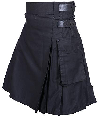 Herren Lederriemen Utility Kilts (schwarz, 38 Inches - 96.52 cm)