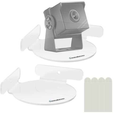 Acrylic Mini Circular Corner Shelf Mount for Security Cameras, Baby Monitors, Speakers, Plants & More, Universal Cam Holder, Easy to Install, Screwless with Damage-Free Replacement Strips (Clear)