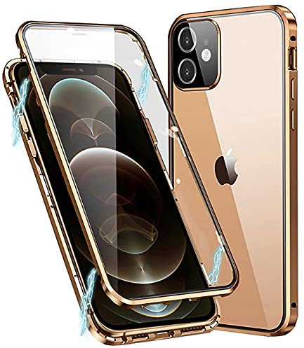 MIMGOAL Hülle für iPhone 11 Magnetische Handyhülle 360 Grad Full Body Case [ Mit Kameraobjektivschutz ] Vorne hinten Gehärtetes Glas Schutzhülle Einteiliges Ultra Dünn Flip Transparente Cover Gold