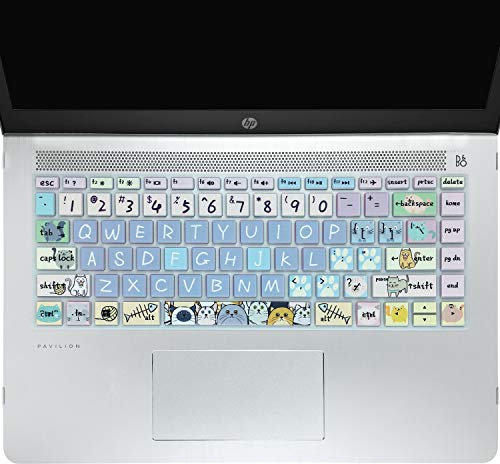 WSLUCKO Keyboard Cover for HP 14 Laptop 2020 2019 2018,HP Pavilion x360 14M-BA 14M-CD 14M-DH 14-BA 14-BF 14-cm 14-CF 14-DF 14-DK 14-DS 14-DQ Series 14 Inch Protective Skin ,Cute Cat