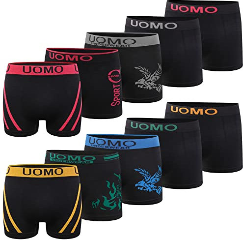 L&K Lot de 10 Boxers rétro pour Hommes Boxers Men Microfibre en 10 modèles différents Noir 1209 BL S/M