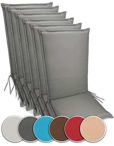 sunnypillow 6er Set Hochlehner Auflagen Wasserdicht 120 x 50 - Polsterauflage extra Dicke 9cm - Sitzauflagen für Gartenmöbel, Sitzpolster für Gartenstuhl - Sitzkissen Outdoor - Stuhlauflage Anthrazit