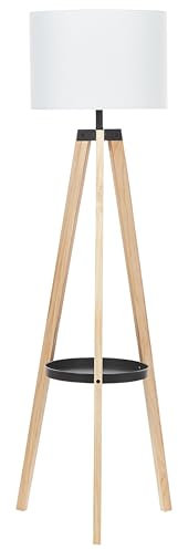 Lampadaire à Trépied Moderne Scandinave Bois Clair Abat Jour Blanc Bluff